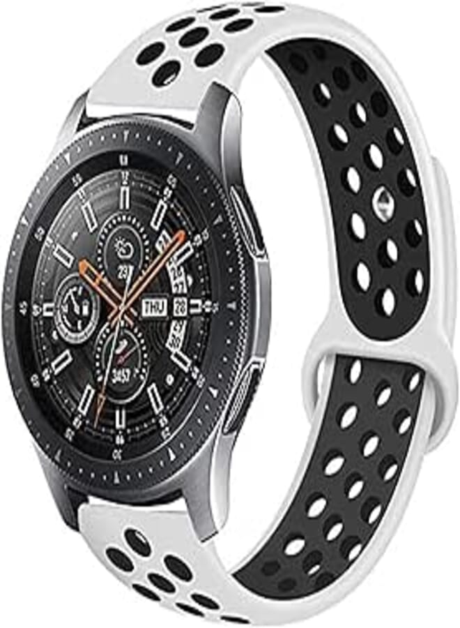 For Samsung Gear S3 / Galaxy Watch/Huawei GT2 / Fossil Breathable Sport Band Design with Air Holes and Quick Release Pin - Double Colors Strap - White/Black
